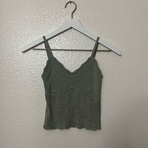 Pink Rose Sage Green Ribbed Knit Women's Tank Top